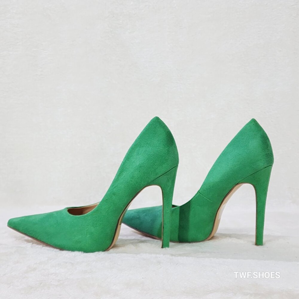 Milly 02 Kelly Green Faux Suede Stiletto High heel Pointy Toe Pumps